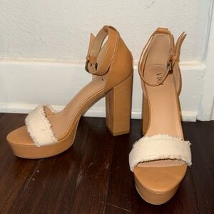 Tan and Cream Block Heel Sandals